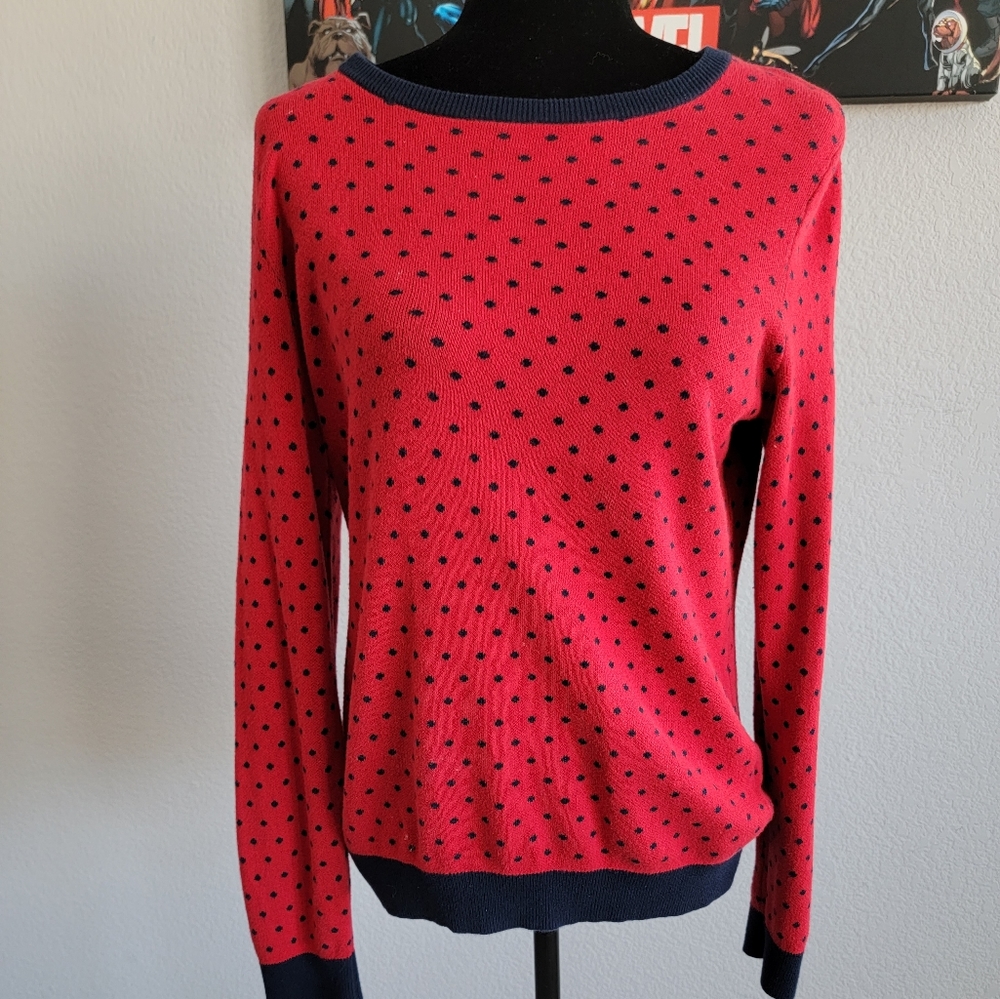 Tommy Hilfiger Red & Blue Polka Dot Cardigan Sweater Large